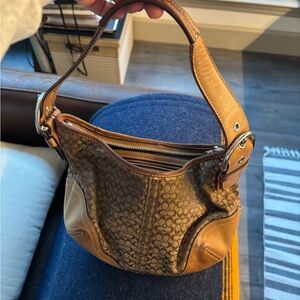 Coach Signature Tan and Brown Shoulder Bag